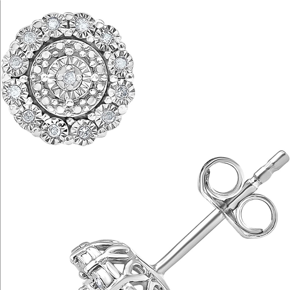 New Sterling Silver 1/10 Diamond Carat Earrings